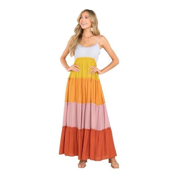 Hudson Gray Color block Tier Maxi Dress Size L - Picture 1 of 6